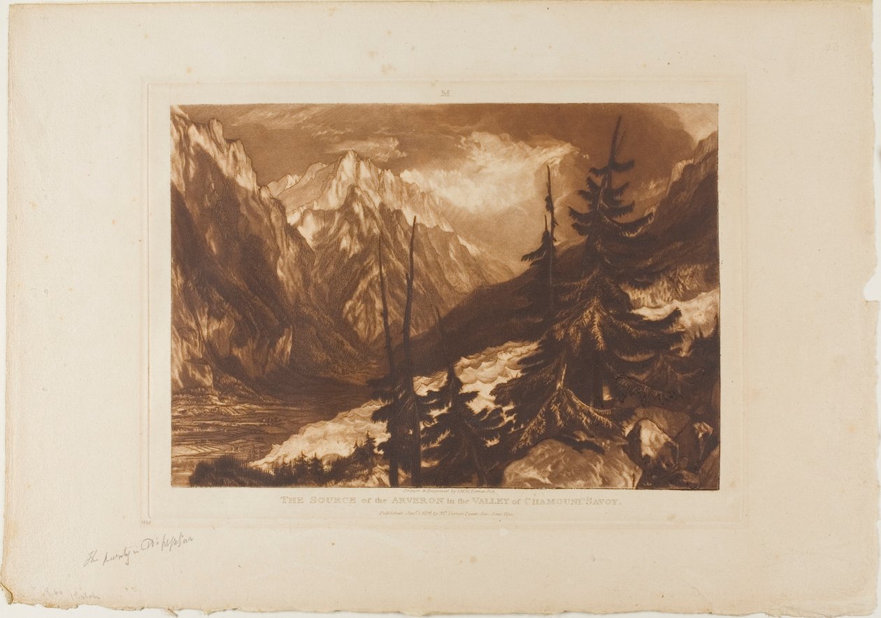 Az Arveron forrása, 60. lemez a Liber Studiorumtól alkotó: Joseph Mallord William Turner