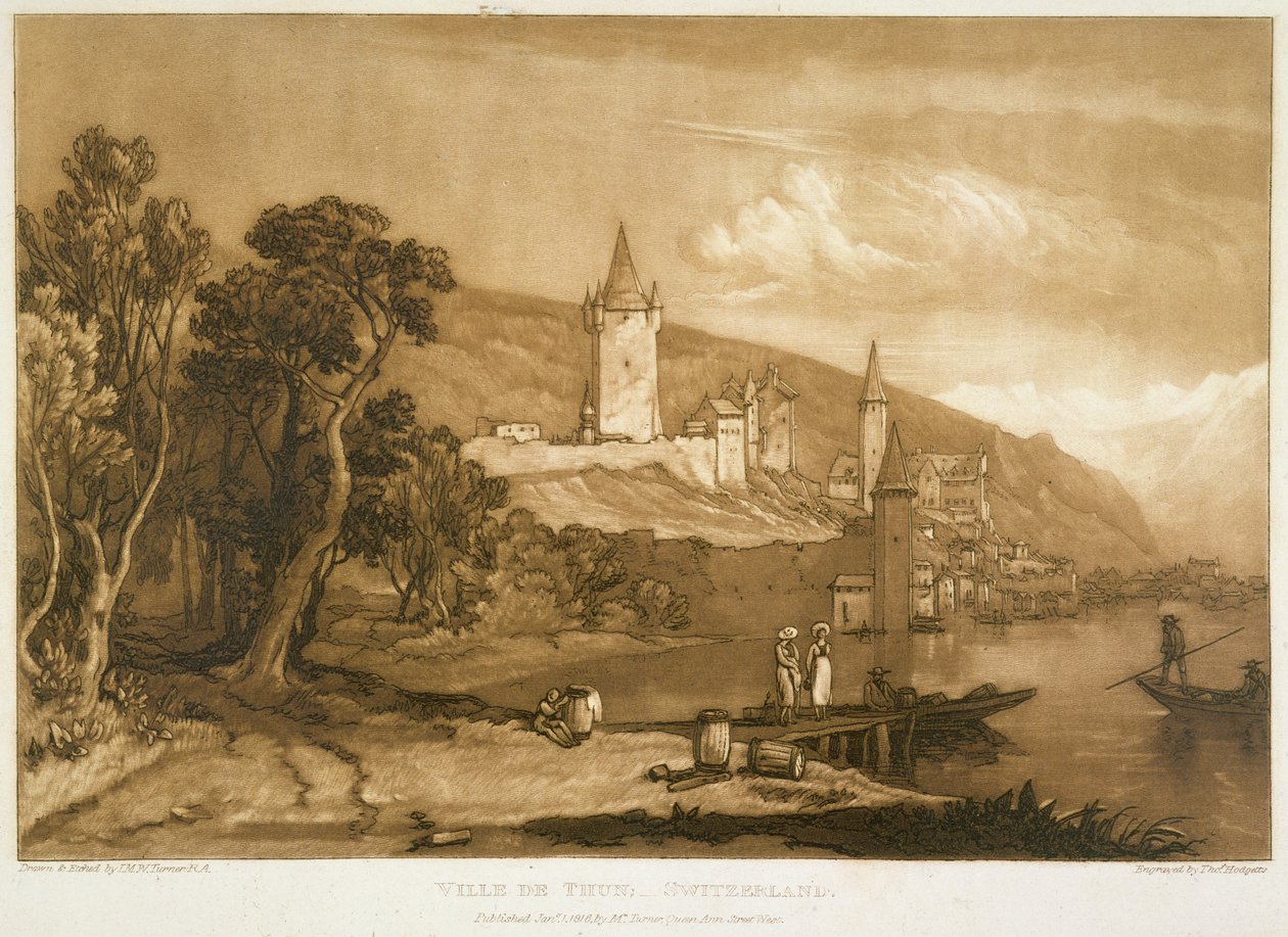 Thun városa, a „Liber Studiorum”-ból, Thomas Hodgetts vésette, 1816 alkotó: Joseph Mallord William Turner
