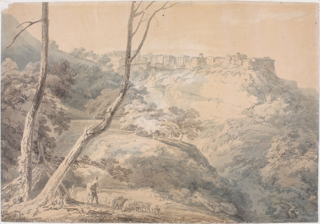 Tivoli a Szibilla templomával (ceruza és akvarell papíron (a fedélzeten)) alkotó: Joseph Mallord William Turner