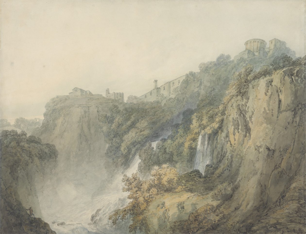 Tivoli a Szibilla templomával és a vízesésekkel, 1796-97 körül (papíron grafittal) alkotó: Joseph Mallord William Turner