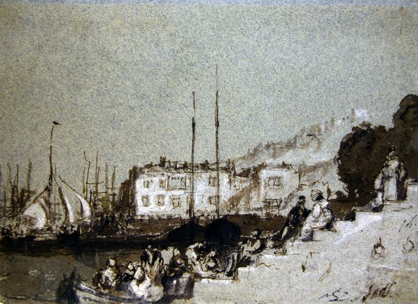 East Cowes, Wight-sziget kilátása (toll és tinta, valamint testszín kék papíron) alkotó: Joseph Mallord William Turner