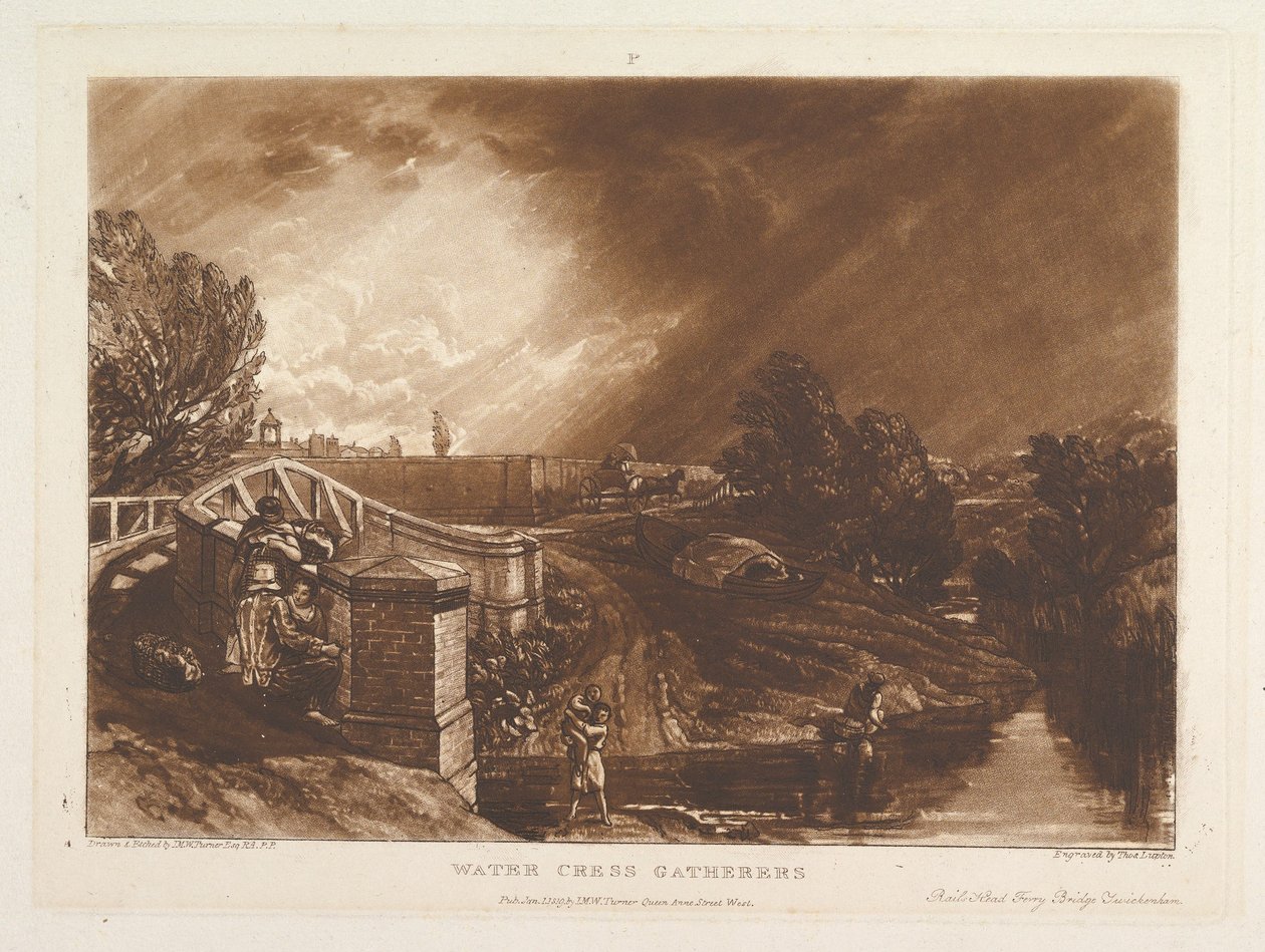 Water Cress Gatherers, Rails Head Ferry Bridge, Twickenham Liber Studiorum, pa..., 1819. január 1. alkotó: Joseph Mallord William Turner