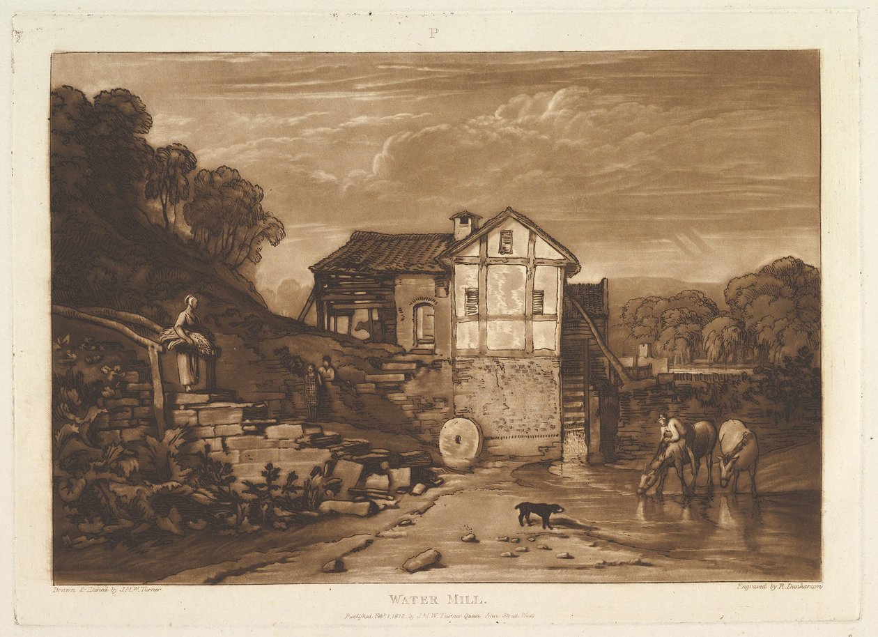 Vízimalom Tanulmányok Könyve, VIII. rész, 37. tábla, 1812. február 1 alkotó: Joseph Mallord William Turner