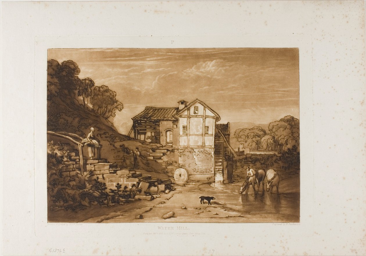 Vízimalom, 37-es lemez a Liber Studiorumtól alkotó: Joseph Mallord William Turner