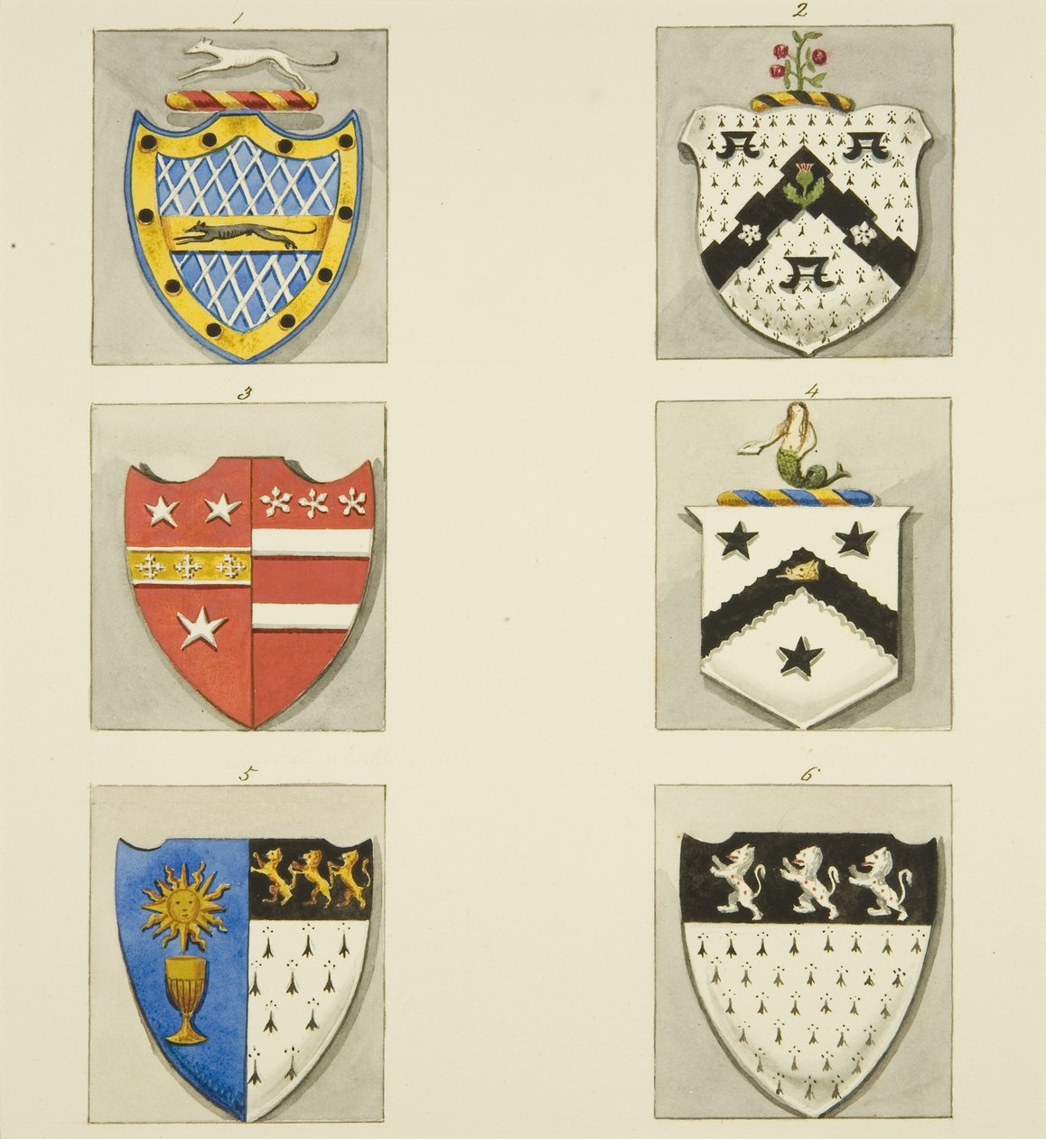 6 címer a Szent Pál templomban (ceruza és akvarell papíron) alkotó: Joseph Manning