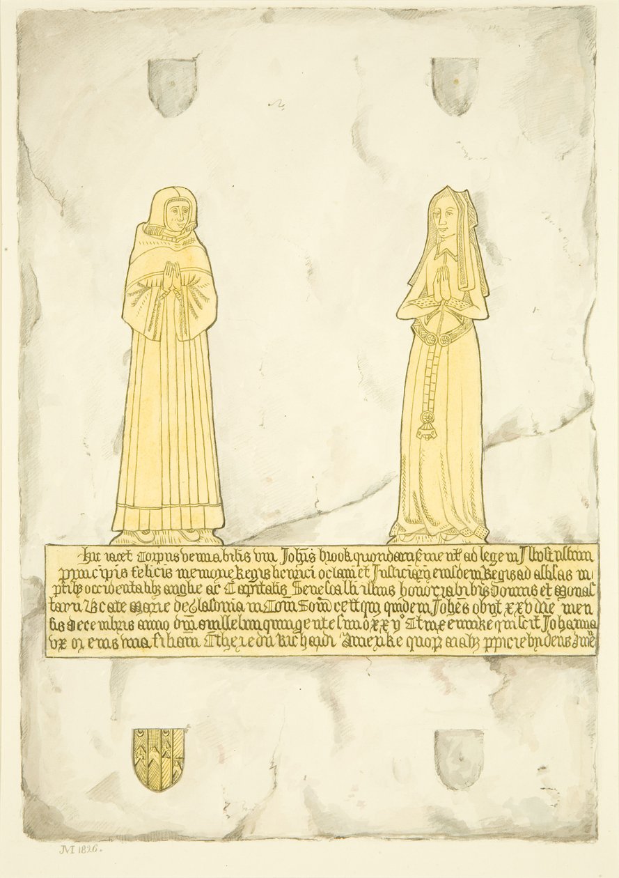 John Brooke és felesége sárgaréz a St Mary Redcliffe-ben (akvarell papíron) alkotó: Joseph Manning