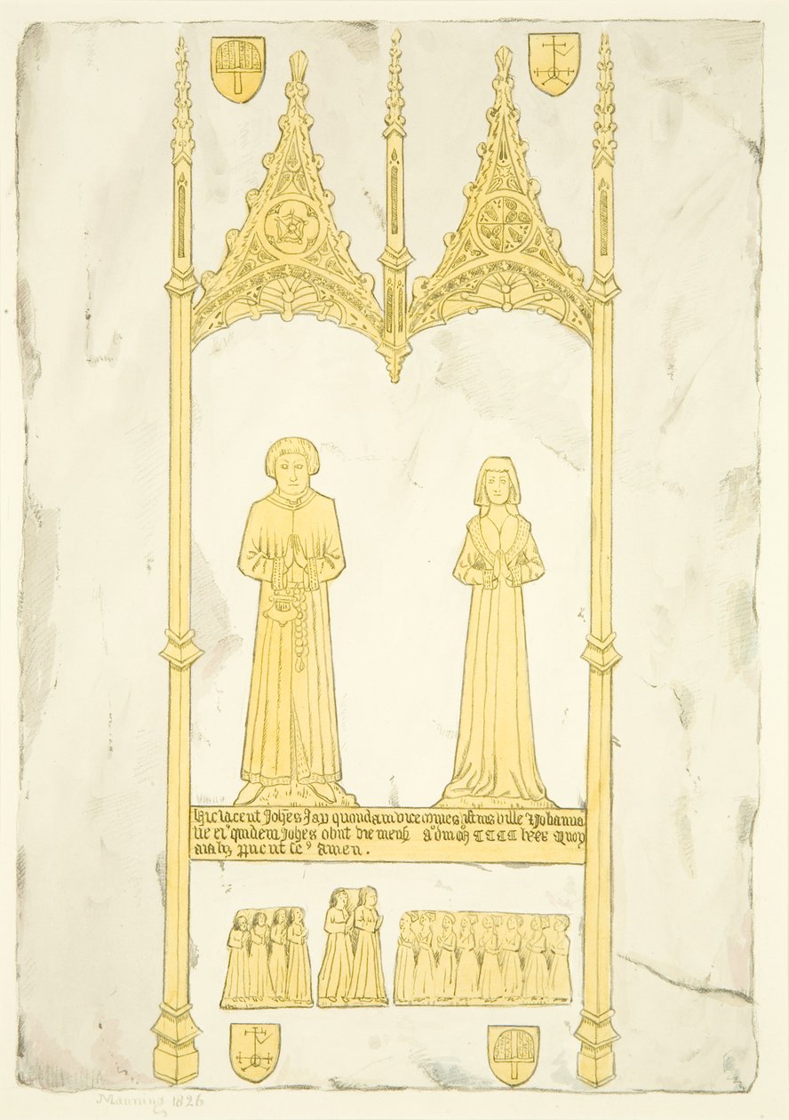 John és Johanna Jay sárgaréz a St Mary Redcliffe-ben (akvarell papíron) alkotó: Joseph Manning