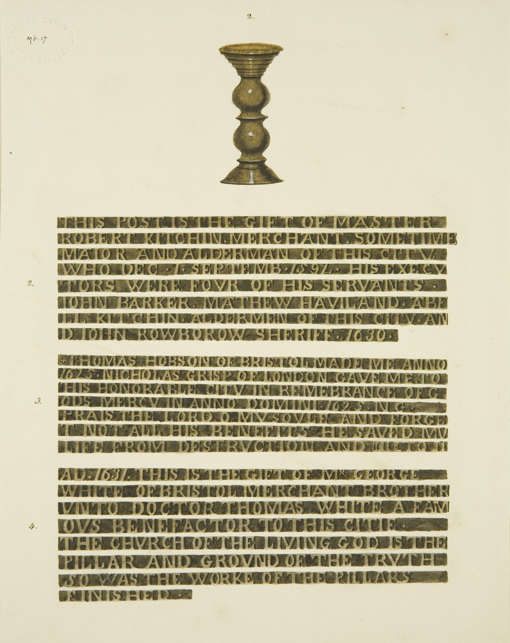 Bronz oszlop (szögek) 2. sz., 2., 3. és 4. felirattal (ceruza és akvarell papíron) alkotó: Joseph Manning