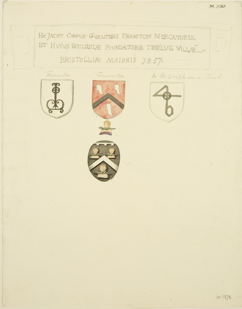 Címerek Frampton sírján [Frampton] 1357 (ceruza és akvarell papíron) alkotó: Joseph Manning