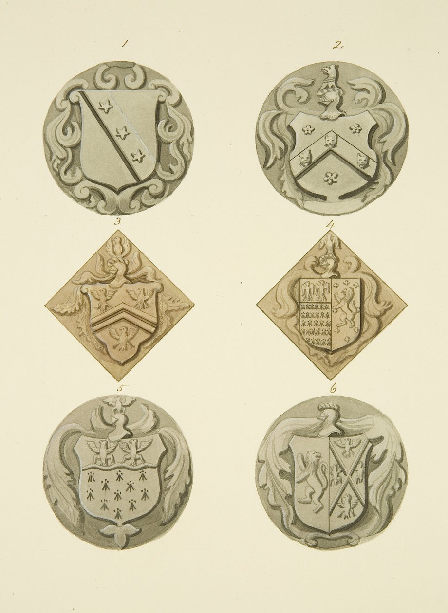 Címerek sírkövön a Szent Tamás-templomban (akvarell papíron) alkotó: Joseph Manning