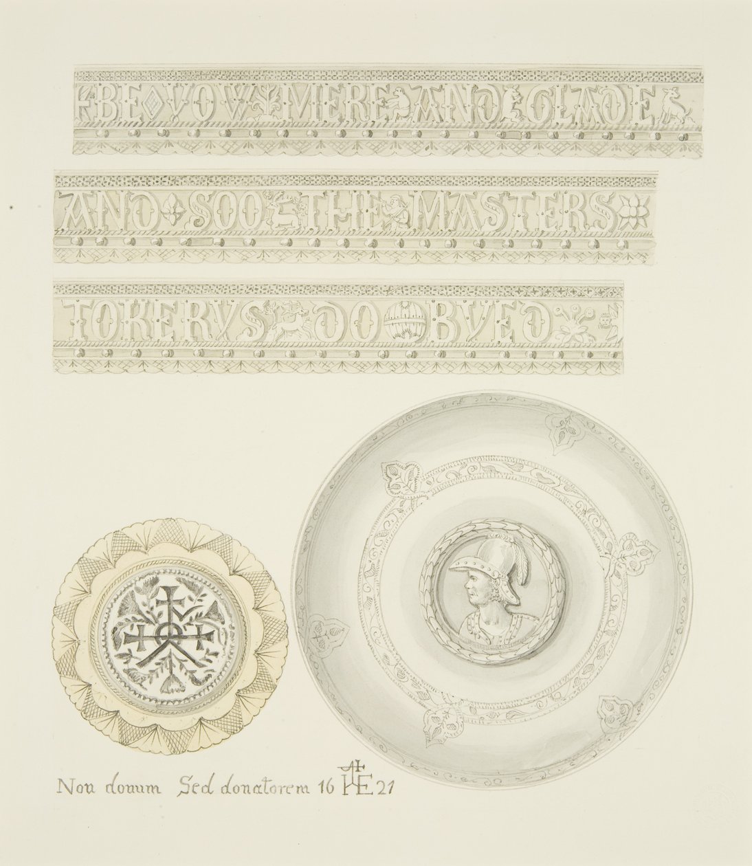 A Mazer Bowl és a Tazza részletei (akvarell papíron) alkotó: Joseph Manning