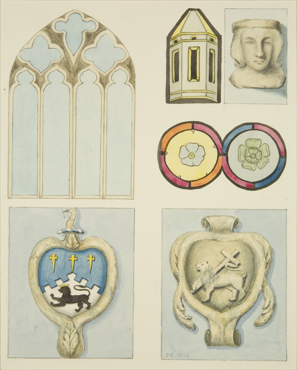A Temple Church belső részletei (akvarell papíron) alkotó: Joseph Manning