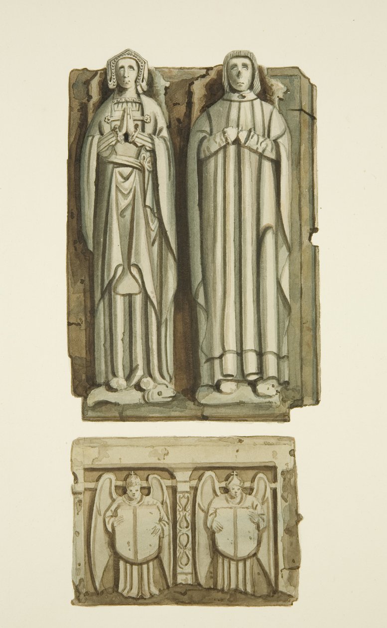 Thomas Rowley és felesége síremlékei a Szent János-templom kriptájában (akvarell papíron) alkotó: Joseph Manning