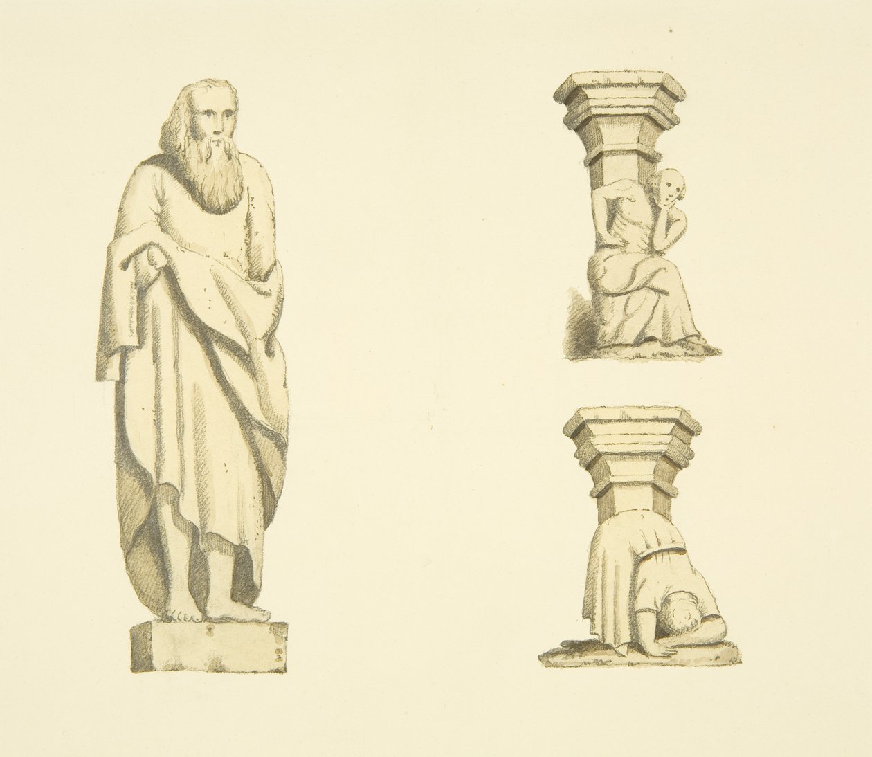 Figura és két rácsozat a Tower of St Mary Redcliffe fülkéiben (akvarell, papír) alkotó: Joseph Manning