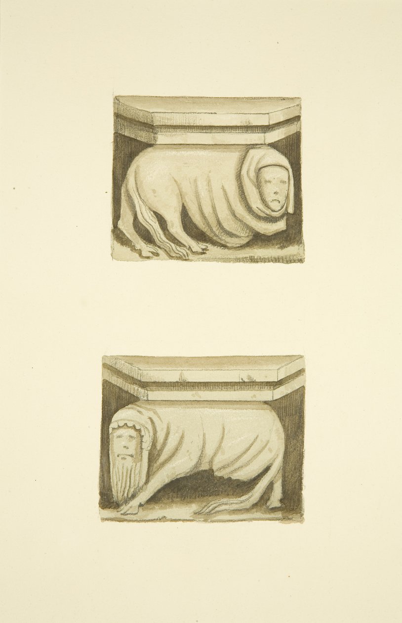 Négy rácsos St Mary Redcliffe északi verandáján (eredetileg alátámasztó szobrok) (akvarell papíron) alkotó: Joseph Manning