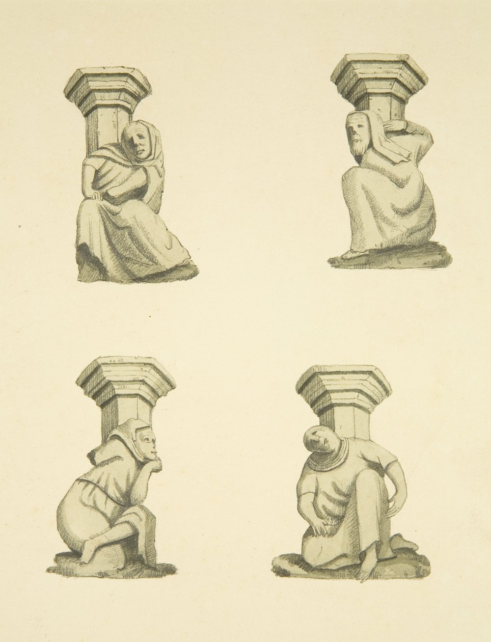 Négy rácsos St Mary Redcliffe tornyán (eredetileg alátámasztó szobrok) (akvarell papíron) alkotó: Joseph Manning