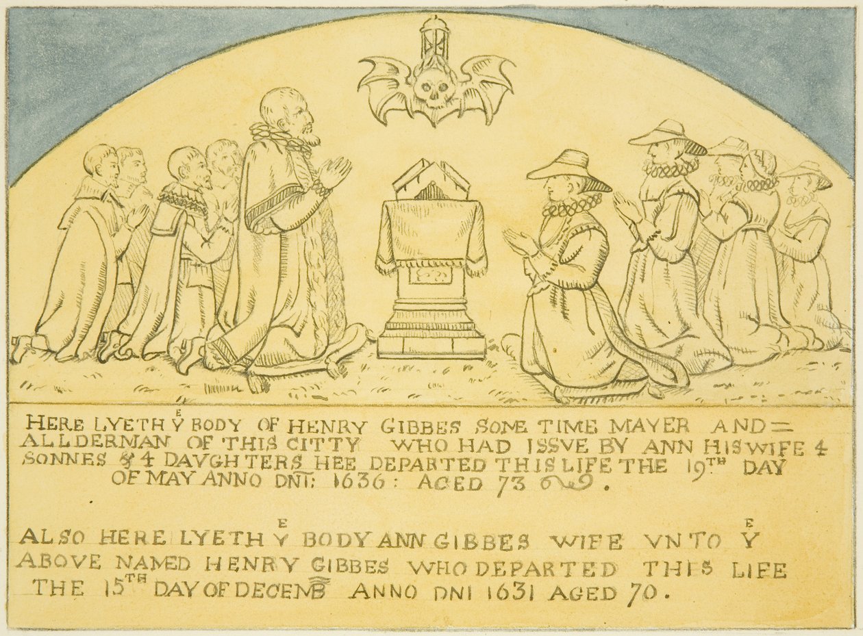 Gibbes sárgaréz a falra a Szent Jakab déli ajtaja közelében (ceruza és akvarell papíron) alkotó: Joseph Manning