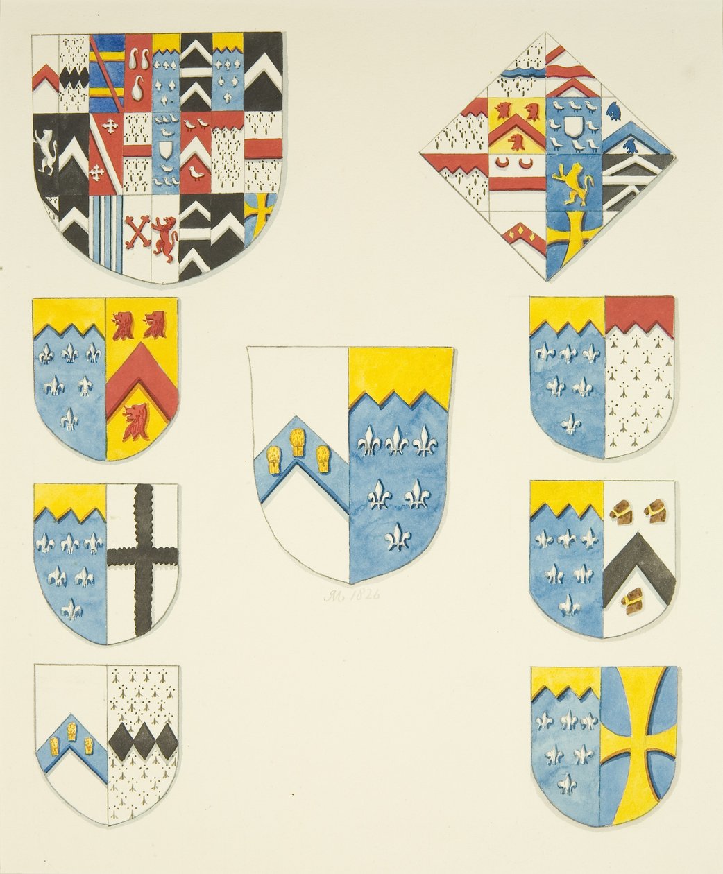 Heraldikai embléma Newton emlékművön a bristoli katedrálisban (akvarell papíron) alkotó: Joseph Manning