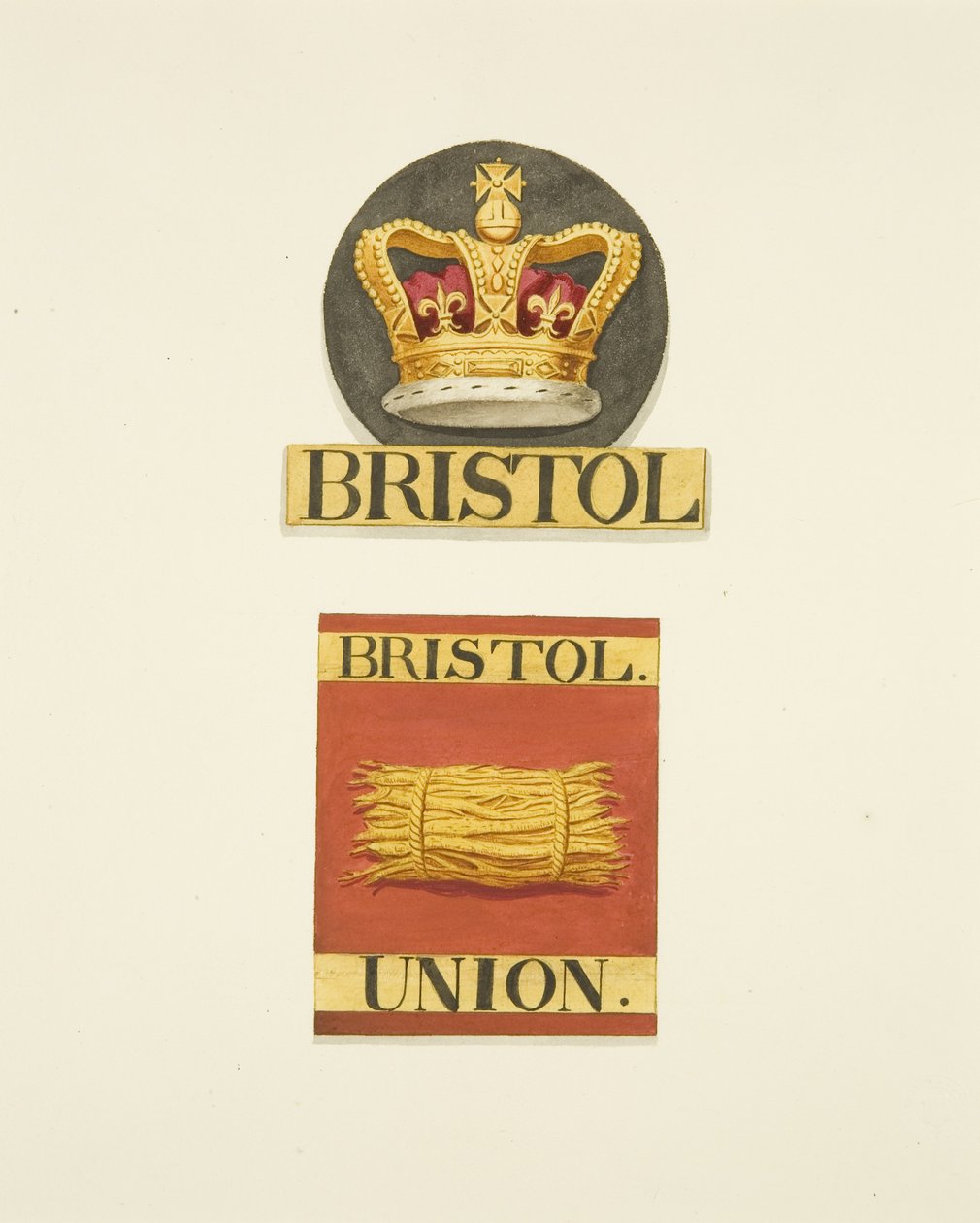 A Bristol Crown és a Bristol Union tűzoltóhivatalok házjelvényei vagy tűzjelzői alkotó: Joseph Manning