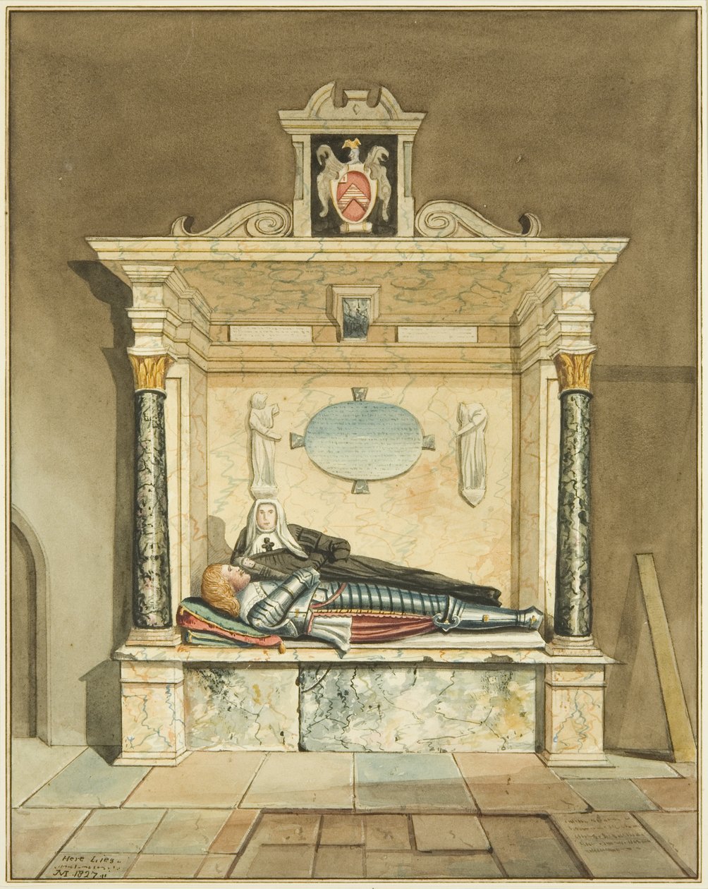 Lady Throckmorton emlékműve a Szent Márk-templomban (akvarell papíron) alkotó: Joseph Manning