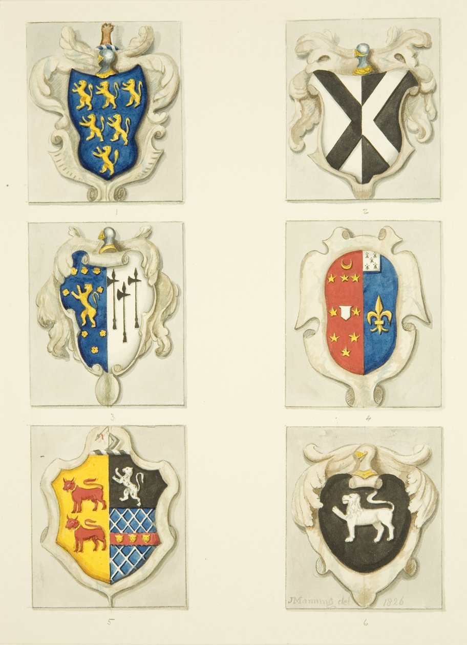 Monumentális címerek Szent Fülöpben (ceruza és akvarell papíron) alkotó: Joseph Manning