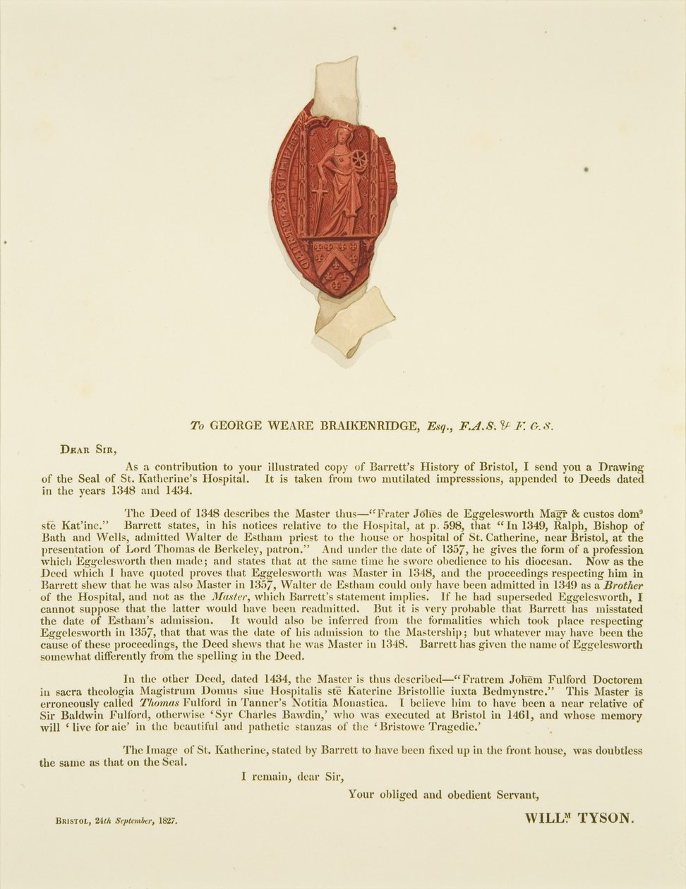 A Szent Katalin Kórház pecsétje alkotó: Joseph Manning