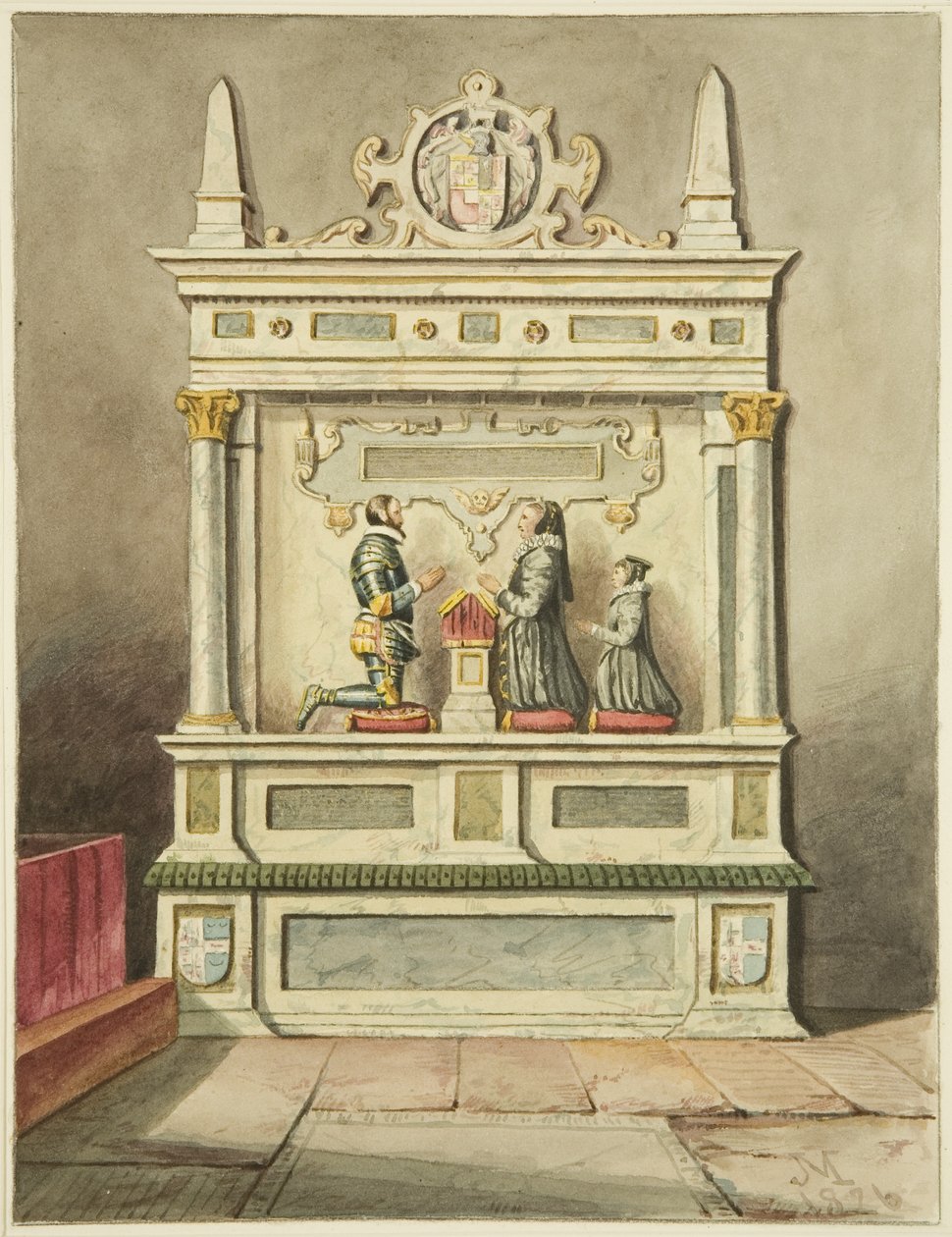 Sir Charles Somerset, hölgye és lányai emlékműve a Szent Jakabban (ceruza és akvarell papíron) alkotó: Joseph Manning