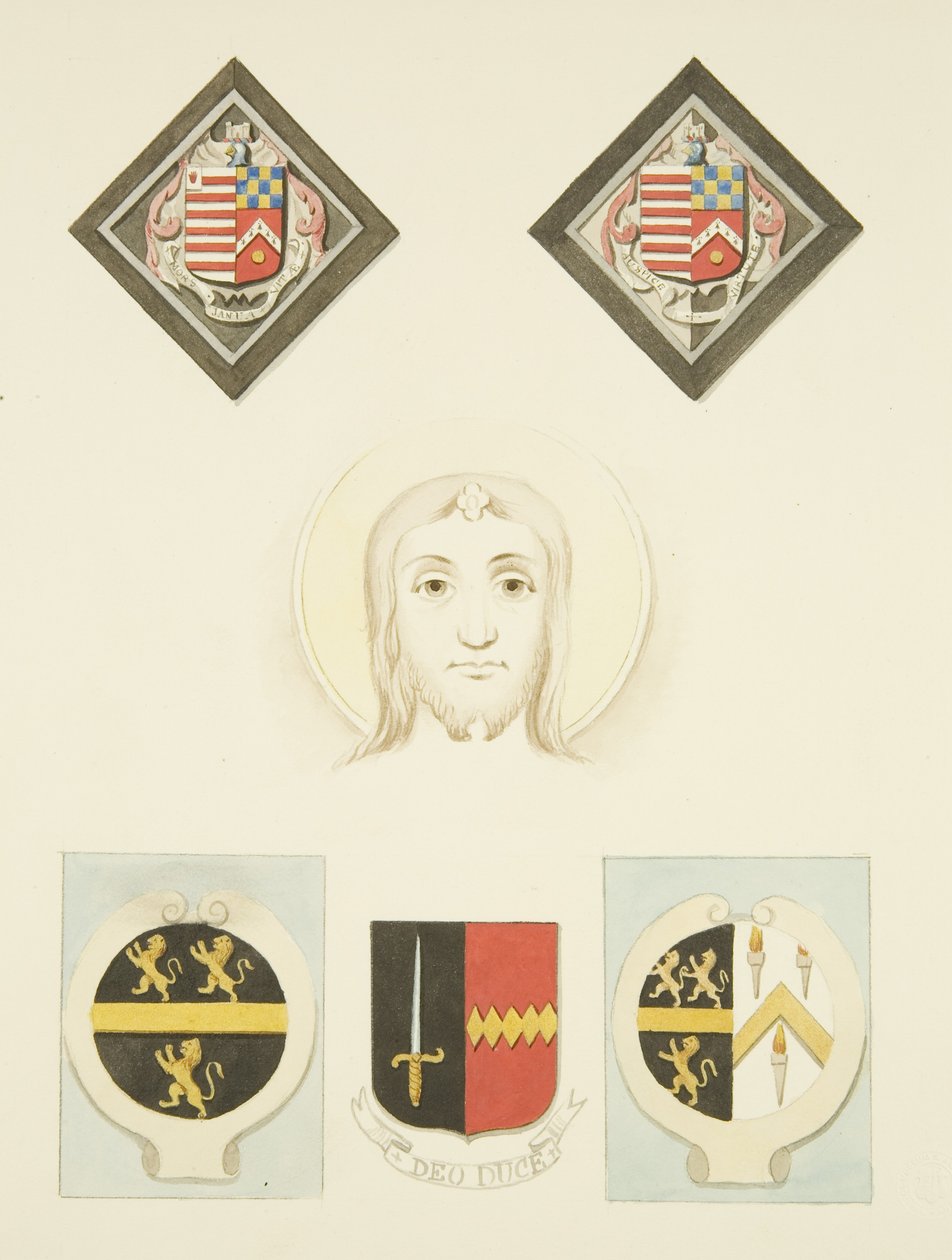 Ólomüvegek, jelvények és címerek a Szent Péter templomban (akvarell, papír) alkotó: Joseph Manning