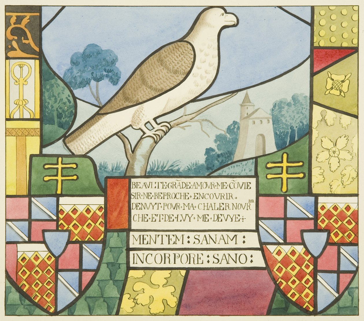 Ólomüveg a Szent Márk-templomban - heraldikai eszköz (akvarell papíron) alkotó: Joseph Manning