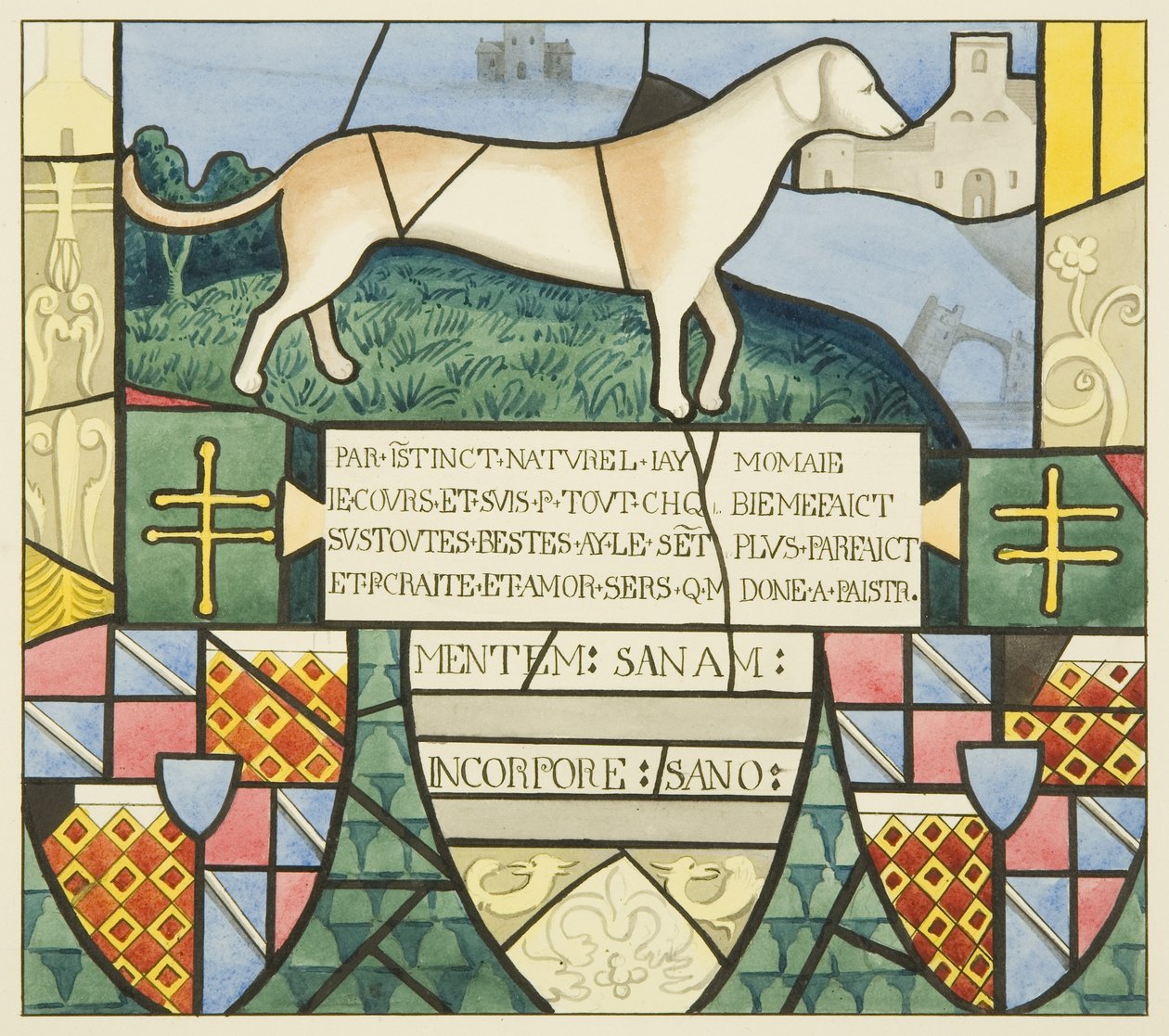 Ólomüveg a Szent Márk-templomban - heraldikai eszköz (akvarell papíron) alkotó: Joseph Manning