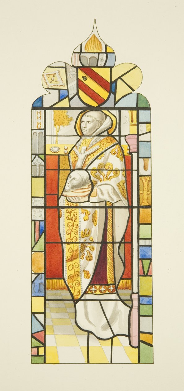Ólomüveg a Szent Márk-ban, St. Cuthberttel (akvarell papíron) alkotó: Joseph Manning