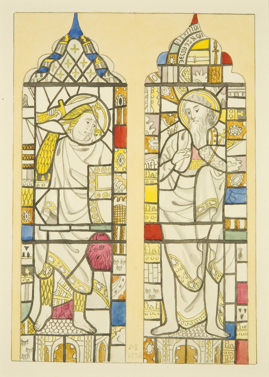 Ólomüveg az északi ablakban, a St Mary Redcliffe északi kereszthajója (akvarell papíron) alkotó: Joseph Manning