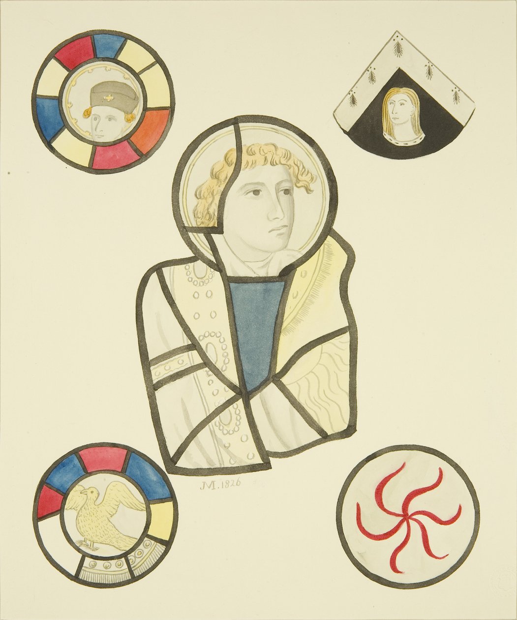 Ólomüveg a St Mary Redcliffe-székesegyház északi ablakában (akvarell papíron) alkotó: Joseph Manning