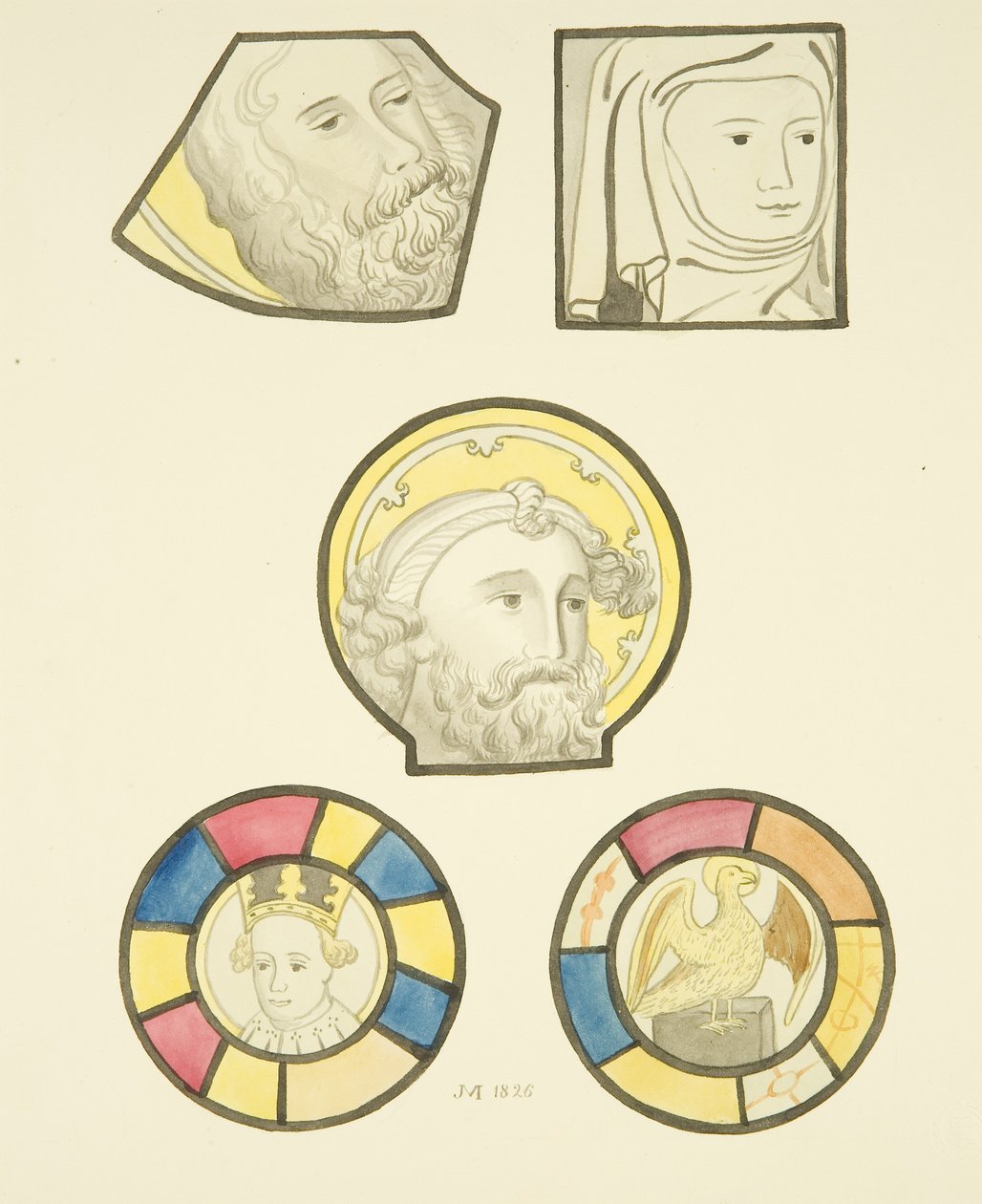 Ólomüveg a St Mary Redcliffe templomhajó északi ablakában (akvarell papíron) alkotó: Joseph Manning