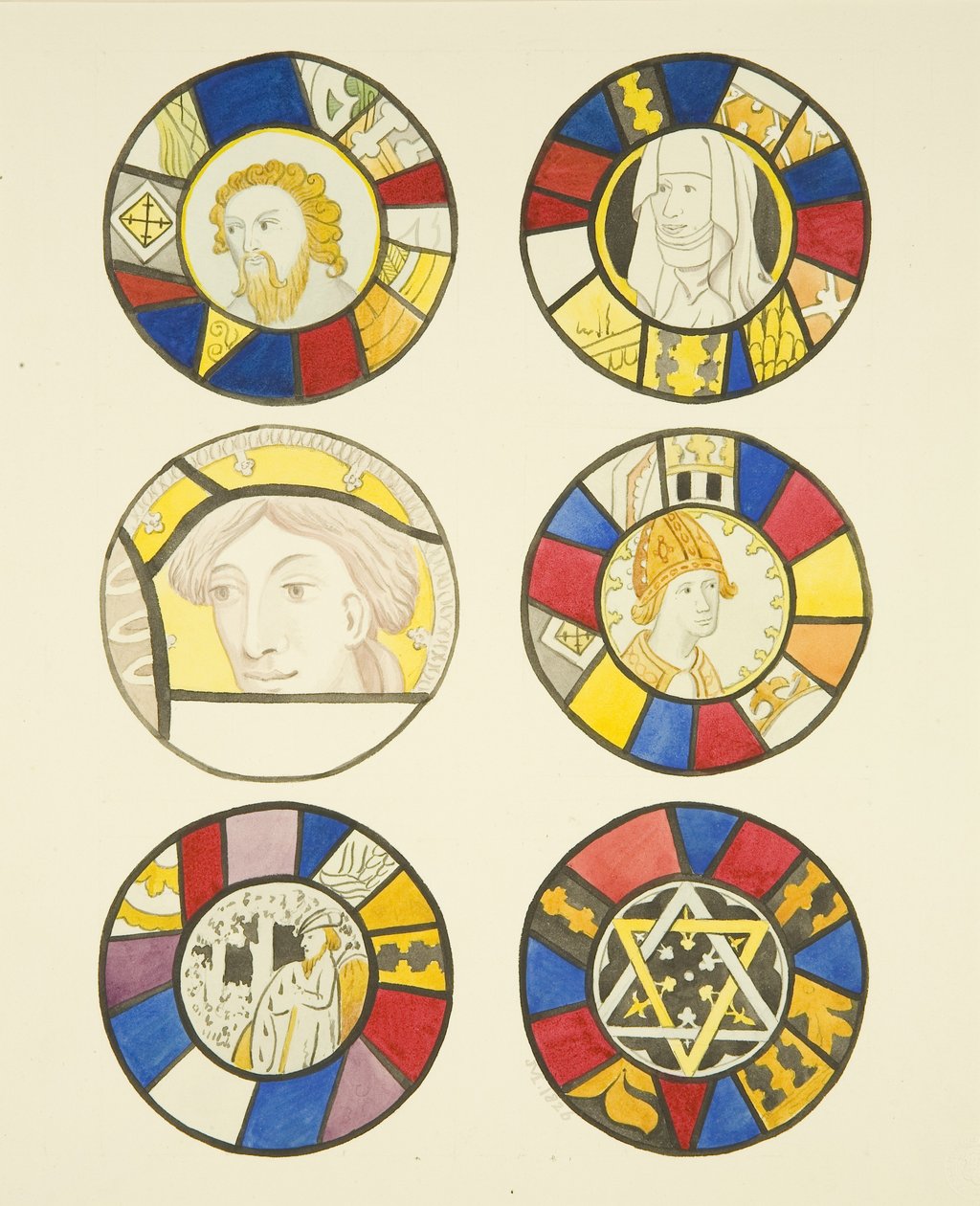 Ólomüveg a nyugati ablakban, a St Mary Redcliffe északi kereszthajója (akvarell papíron) alkotó: Joseph Manning