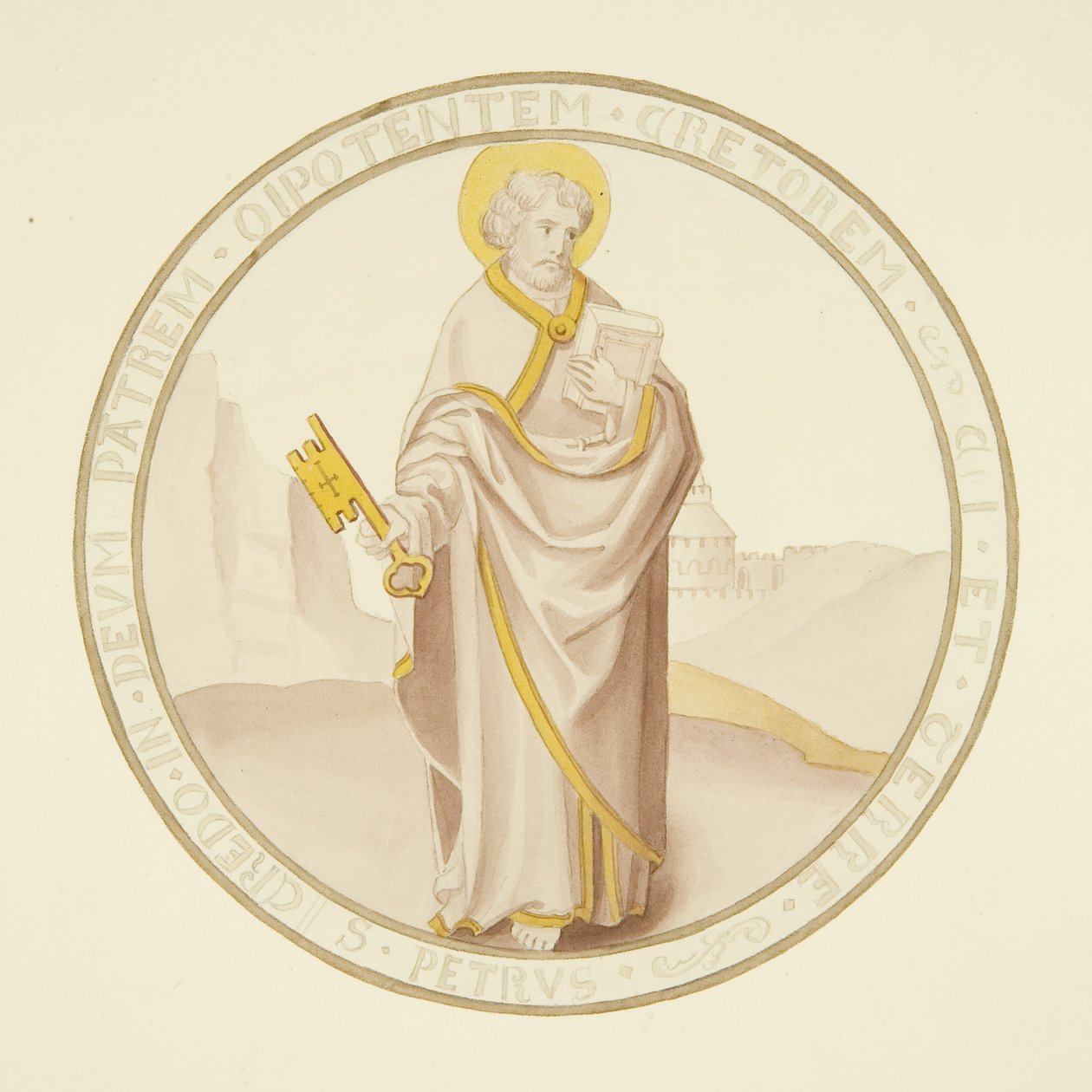 Ólomüveg a püspöki palota privát kápolnájának ablakában: Szent Péter (akvarell papíron) alkotó: Joseph Manning