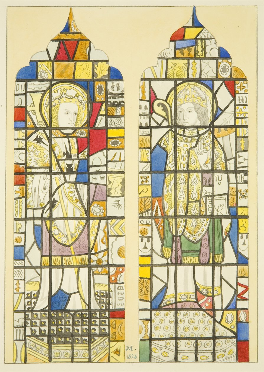 Ólomüveg a Canynges-emlékmű fölött a St Mary Redcliffe-i ablakban (akvarell papíron) alkotó: Joseph Manning