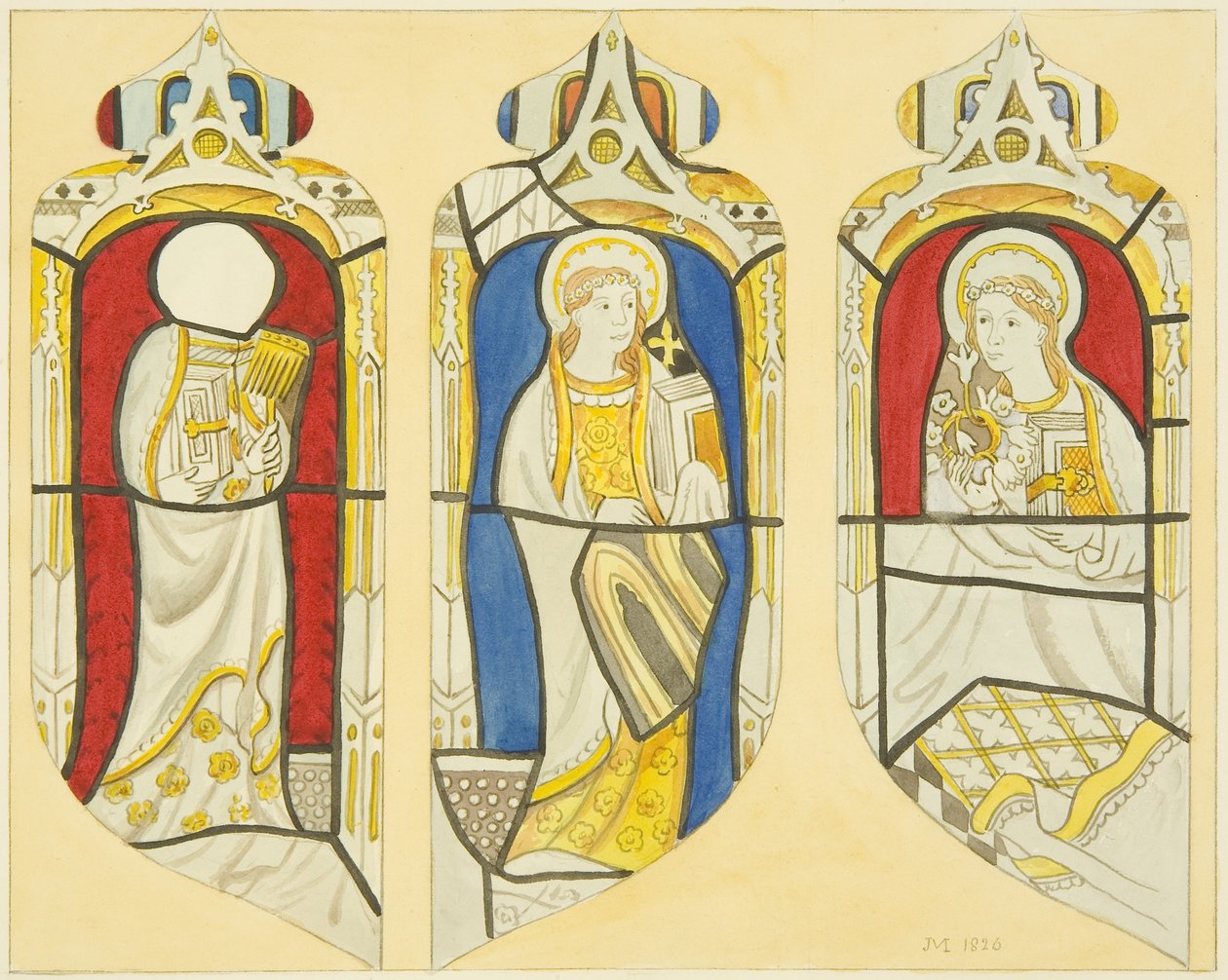 Három alak a keleti ablakban a St Mary Redcliffe északi kereszthajójában (akvarell papíron) alkotó: Joseph Manning