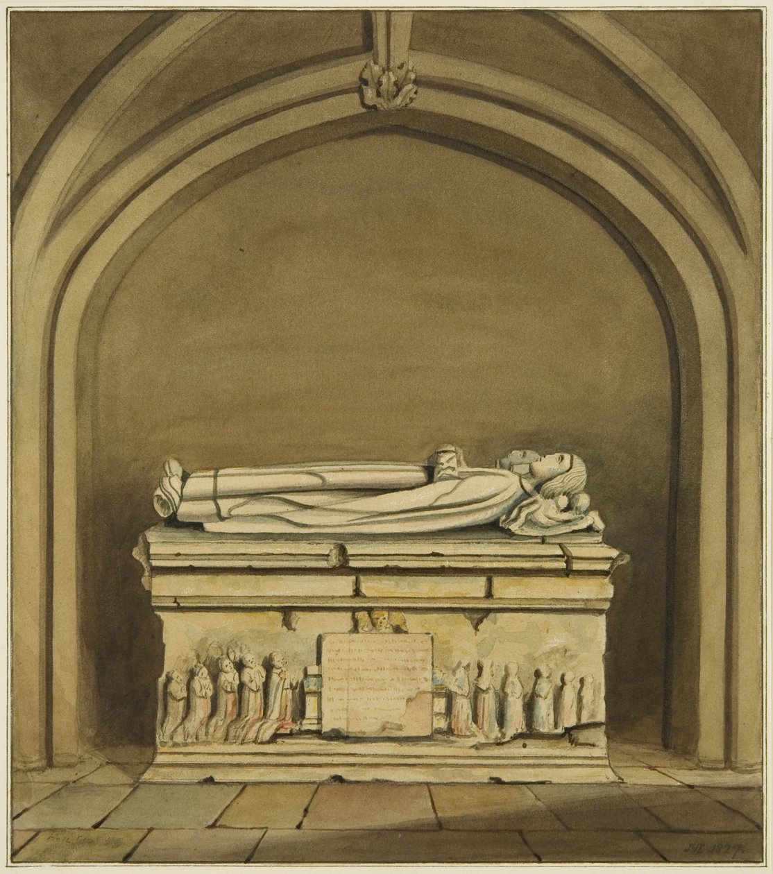 Thomas Rowley és felesége sírja a Szent János-templom kriptájában (akvarell, papír) alkotó: Joseph Manning