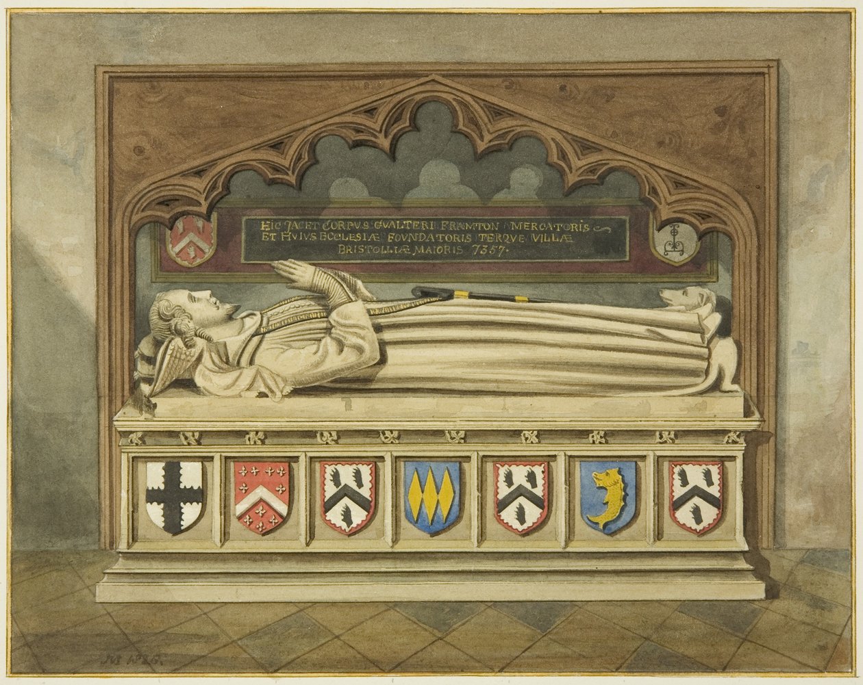 Walter Frampton sírja a Szent János-templomban (akvarell papíron) alkotó: Joseph Manning