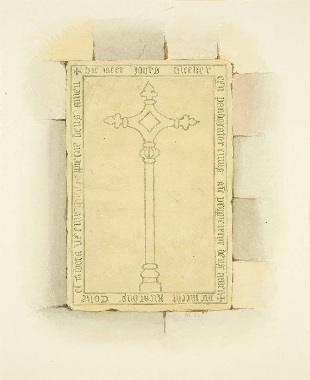 Sírkő Canynges sírja előtt a St Mary Redcliffe-ben (akvarell papíron) alkotó: Joseph Manning