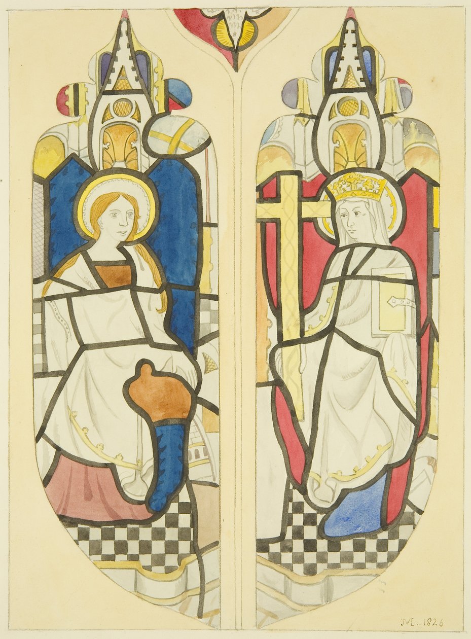 Két alak a keleti ablakban a St Mary Redcliffe északi kereszthajójában (akvarell papíron) alkotó: Joseph Manning