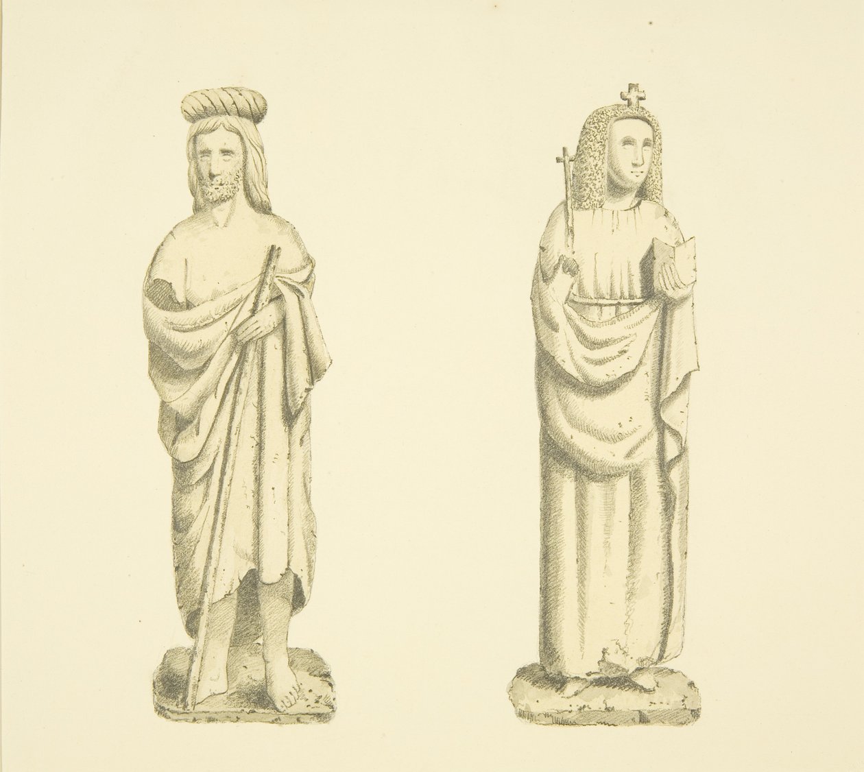 Két figura a Szent Mária Redcliffe-torony fülkéiben (akvarell papíron) alkotó: Joseph Manning