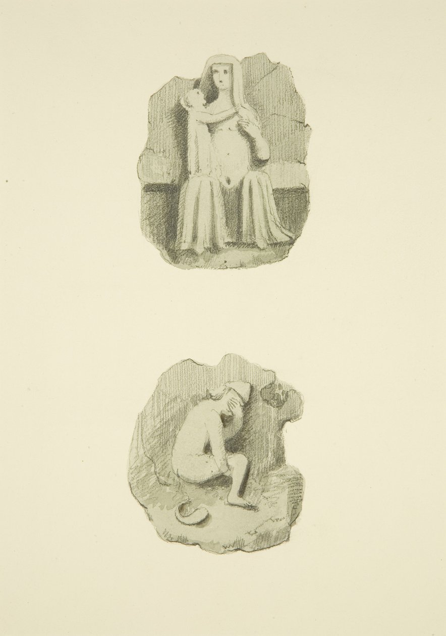 Két lágyékkő (főnök) a St Mary Redcliffe mennyezetén (akvarell papíron) alkotó: Joseph Manning