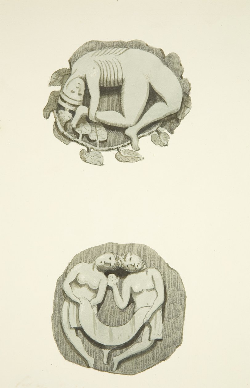 Két lágyékkő a mennyezetben, amikor belépünk a bristoli katedrális északi ajtaján (akvarell papíron) alkotó: Joseph Manning