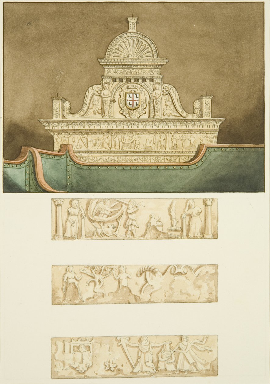 William Bird emlékműve (csaknem eltakarták a vállalati székek) a Szent Márk-templomban (akvarell papíron) alkotó: Joseph Manning