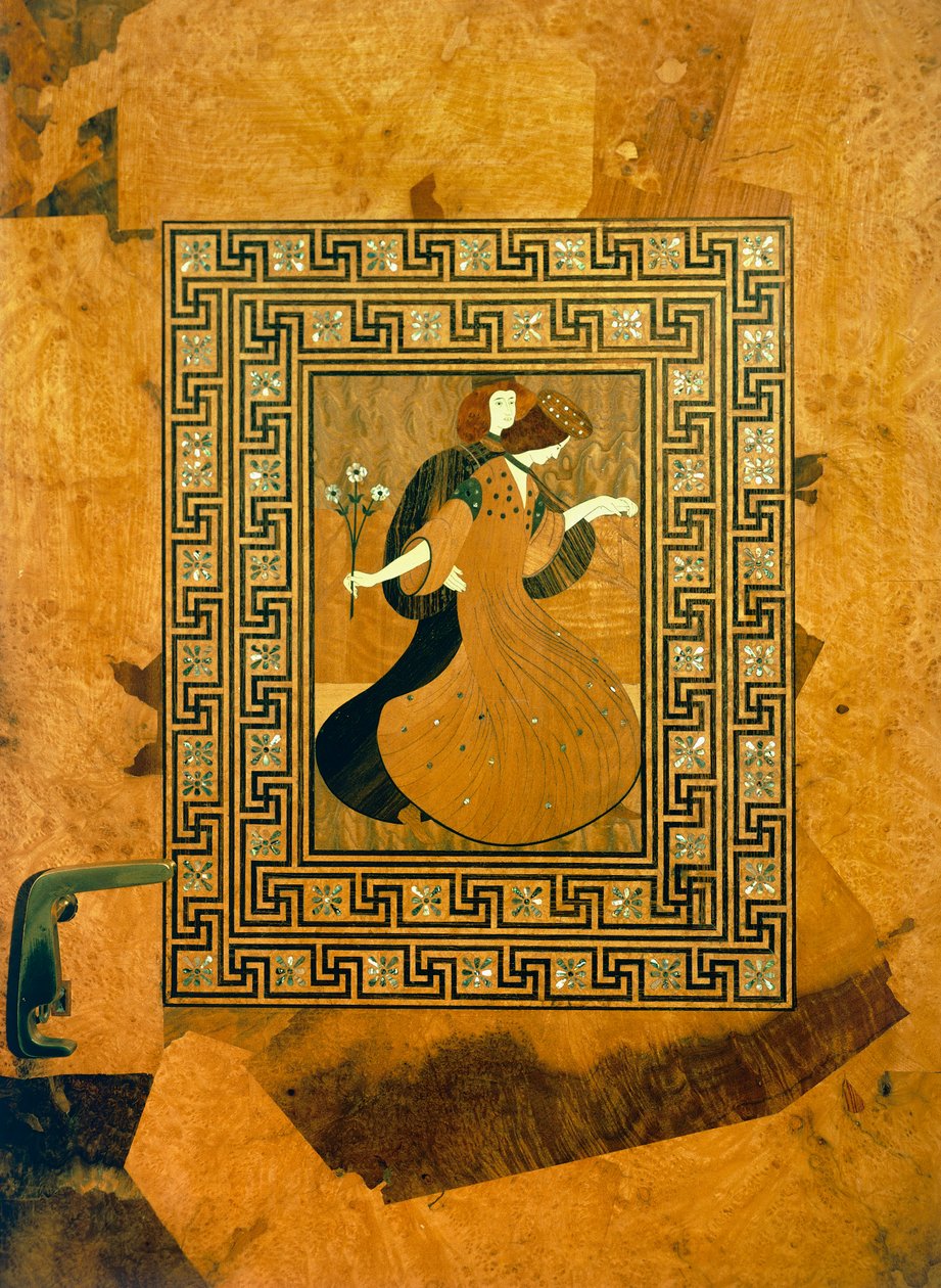 Galáns jelenet, dekoratív berakás a zeneterem ajtaján, Joseph Maria Olbrich (1867-1908) rajza, Bécs, Ausztria alkotó: Joseph Maria Olbrich