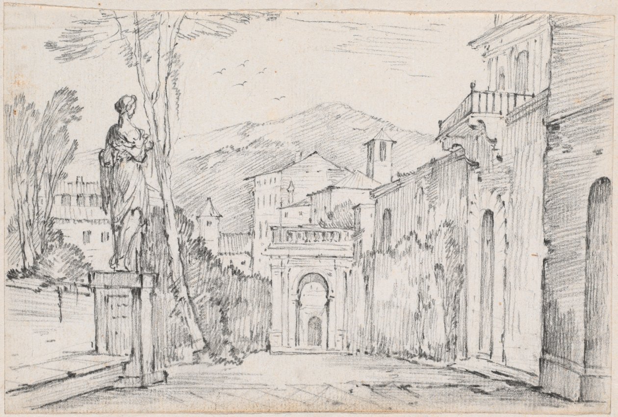 Egy római utca Monte Cavo-val a távolban alkotó: Joseph Marie Vien