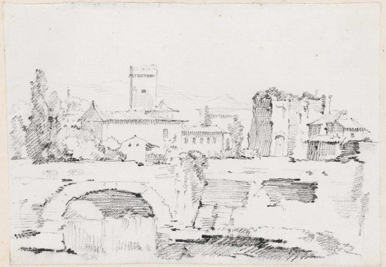 Egy olasz város kőhíddal és vízeséssel alkotó: Joseph Marie Vien