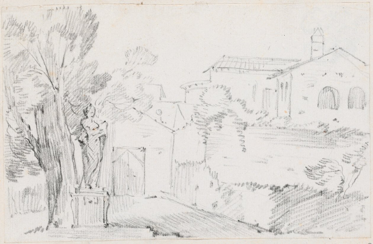Olasz kert sarka egy templommal azon túl alkotó: Joseph Marie Vien